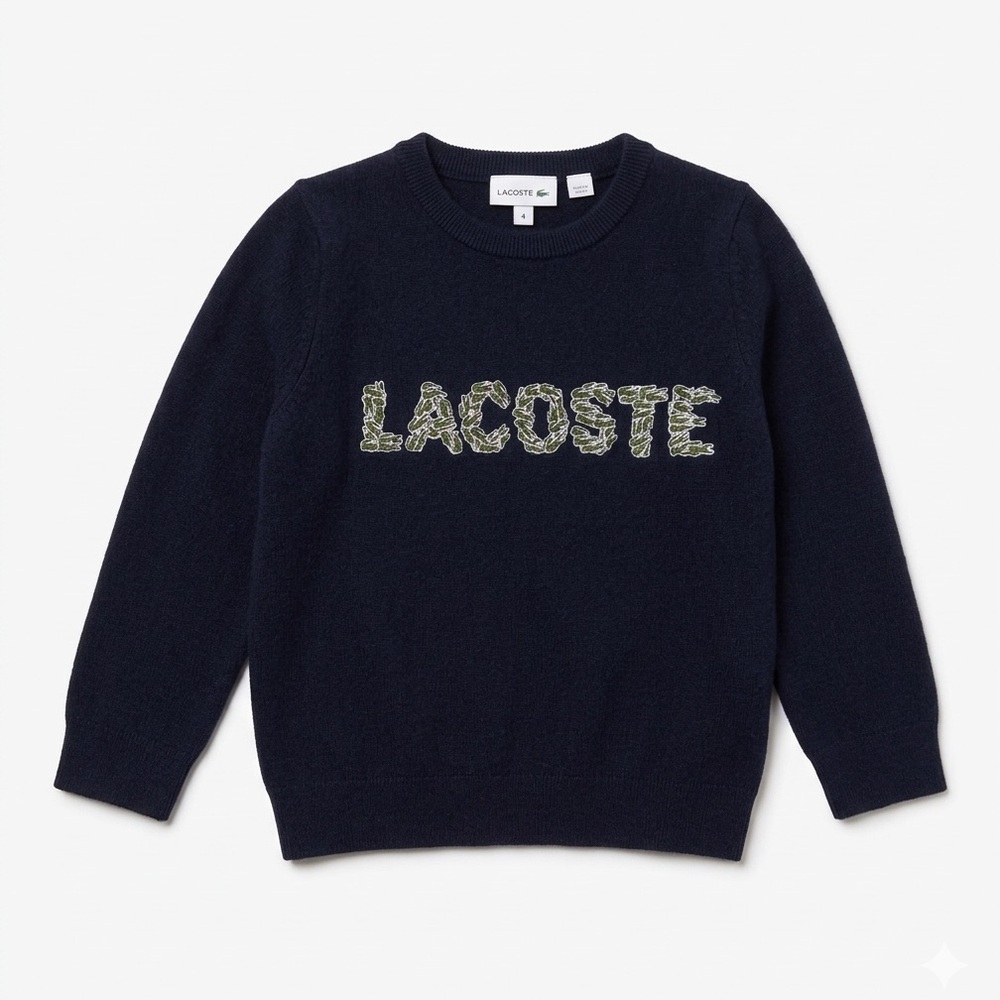 Lacoste Cotton-Wool blend Sweater Alligators Lettering Toddler 4 NWOT